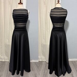 JS Collections Black Velvet Sheer Stripe Formal Gown Dress Sz 10 Made in Canada